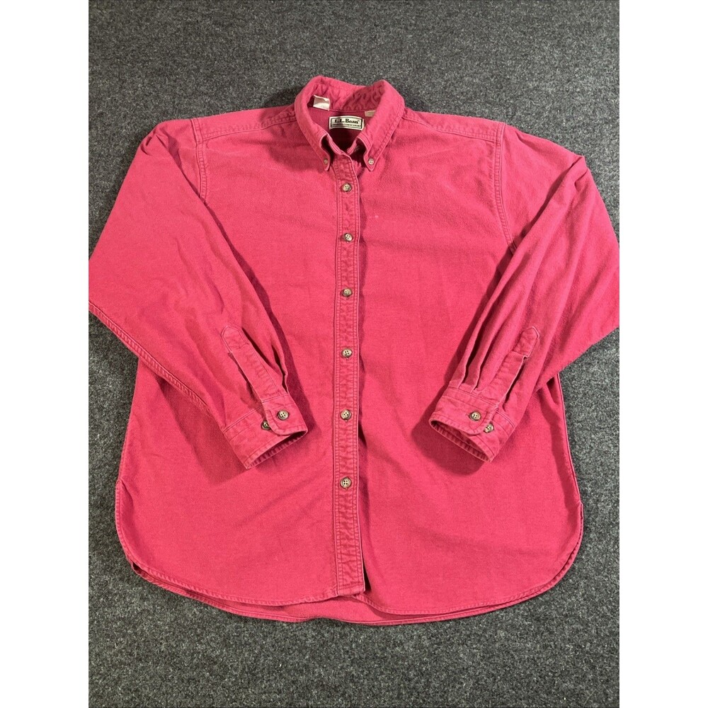 Vtg 80s LL Bean Chamois Cloth Shirt Womens M Pink Button Up Heavy Flannel USA